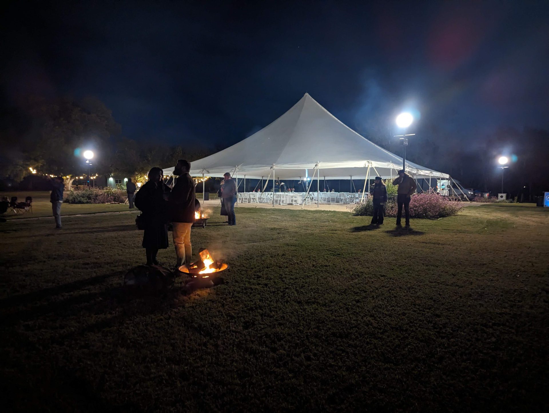 Tent event setup at Luna Gardens